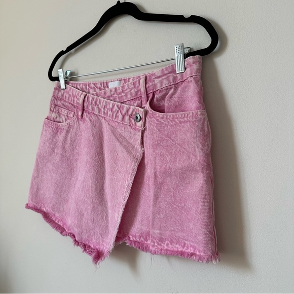 Jonathan Simkhai Cotton Malta Denim Wrap Mini Skirt in Flamingo Pink Size 28 - Picture 6 of 10